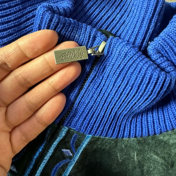 Bob Mackie Women Wearable Art Suede Black Blue Embroidered Zip Knit Jacket Sz L - Picture 7 of 14